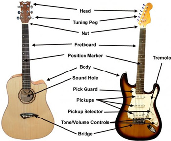 belangrijkste basisonderdelen van een gitaar